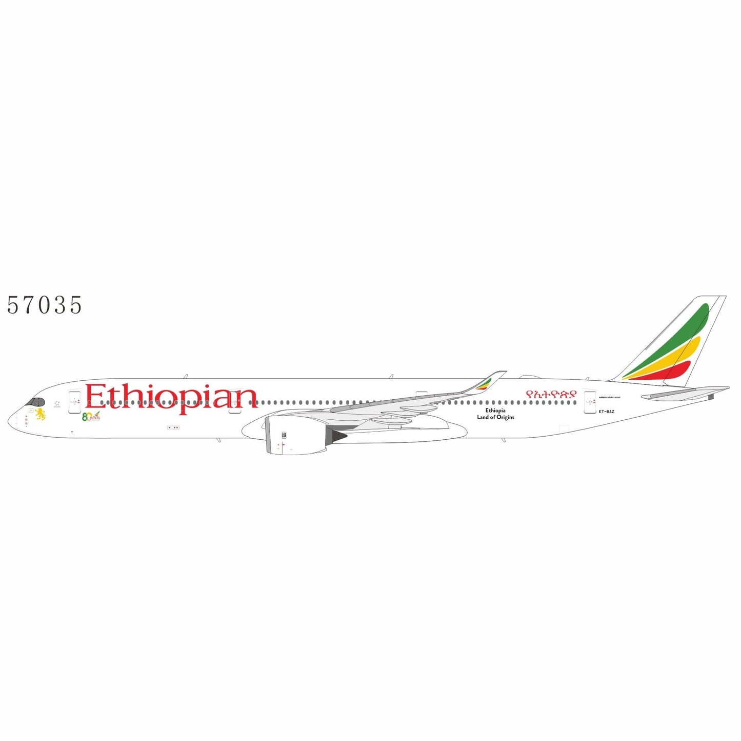 1:400 NG Models Ethiopian Airlines Airbus A350-1000 ET-BAZ 80th Anniversary Sticker - Final Approach Collectibles