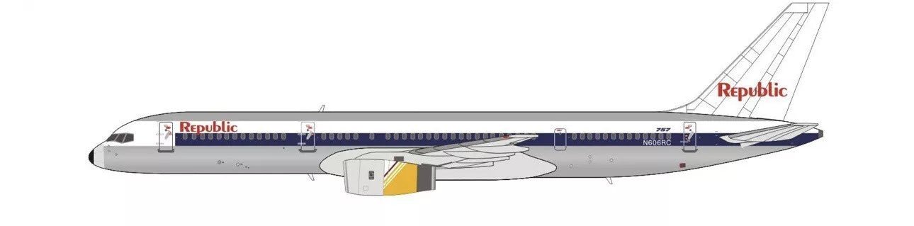 1:400 NG Models Republic Airways Boeing 757 - 200 N606RC Special NW/Yellow Cowling - Final Approach Collectibles