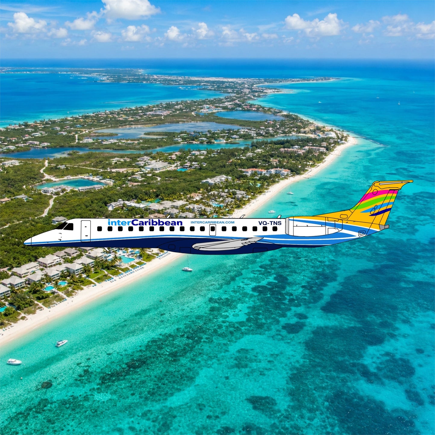 1:400 3D Design Deck Inter Caribbean Airlines Embraer 145 VQ-TPS - Final Approach Collectibles