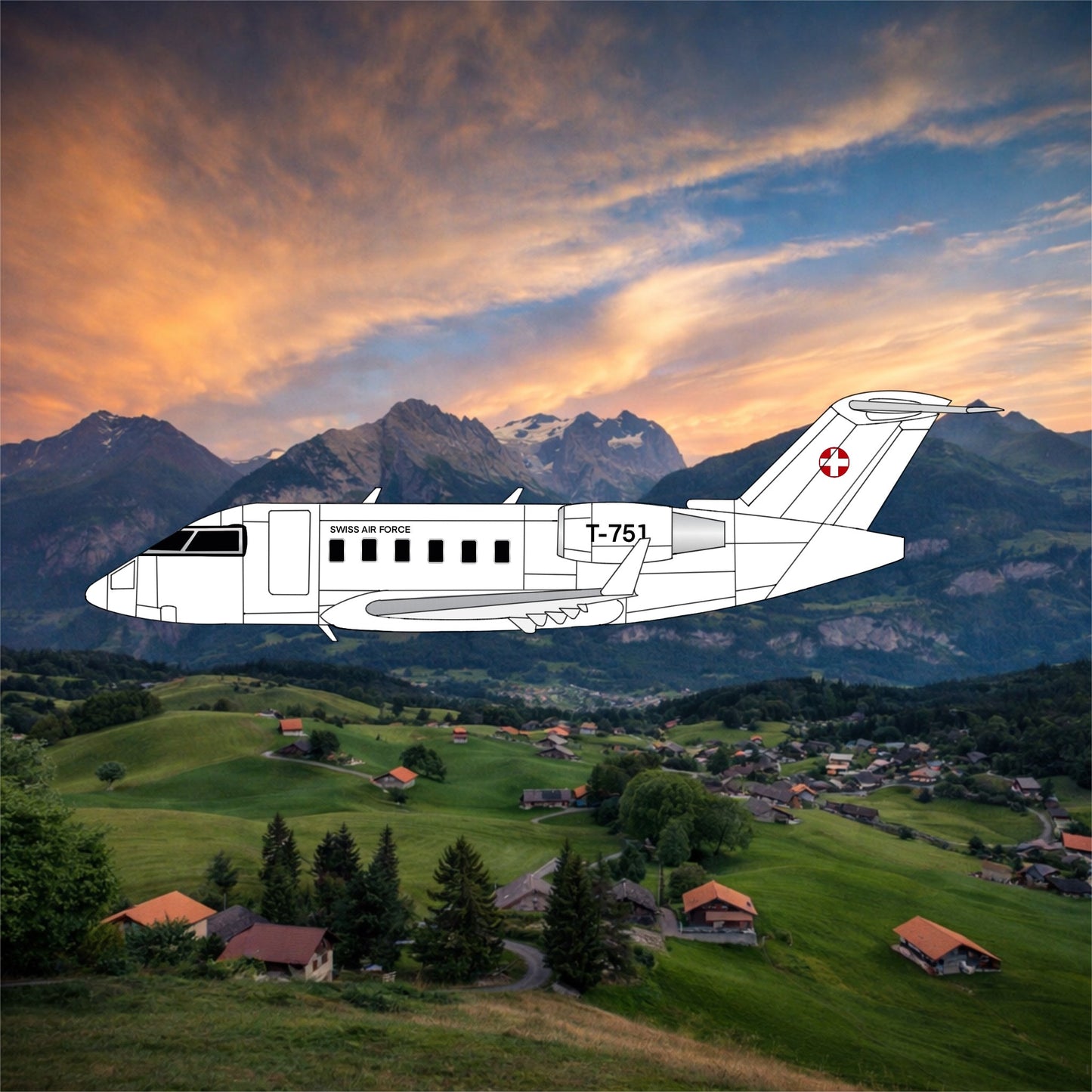 1:400 3D Design Deck Swiss Air Force Challenger 604 T - 751 - Final Approach Collectibles