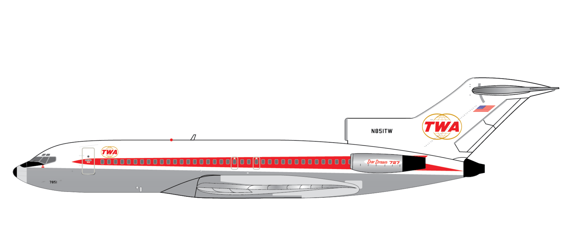 1:400 Gemini Jets Trans World Airlines (TWA) Boeing 727 - 100 N851TW - Final Approach Collectibles