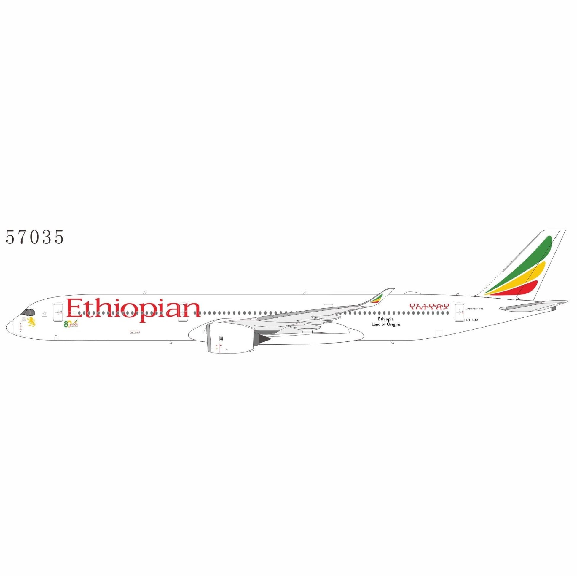1:400 NG Models Ethiopian Airlines Airbus A350-1000 ET-BAZ 80th Anniversary Sticker - Final Approach Collectibles