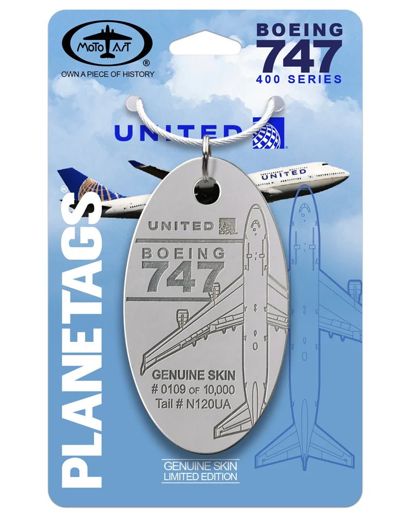 PlaneTags: United Airlines Boeing 747-400 N120UA-Grey - Final Approach Collectibles
